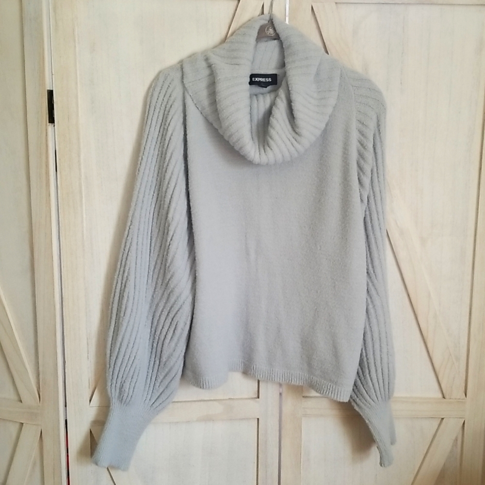 Express pale/light blue cowl neck sweater